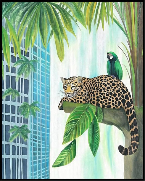 Posterizer-jungle scene with animals in urban city setting -2-Abstract & Modern Art-Art for Animal Lovers-Decor for Home & Office- unframed wall a...
